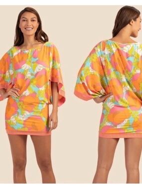 Trina Turk Playa de Flor Tunic Cover Up Dress Sz M Cruise Vacation Resort Pool